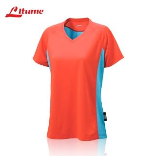 【Litume】PT002S Polartec PowerDry拼接女排汗休閒Tshirt(抑菌抗臭吸濕排汗女戶外登山V領T恤)