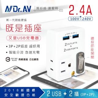 【Dr.AV 聖岡科技】2USB+2插節能分接插座、插頭、壁插、充擴座、USB（TNT-60U）