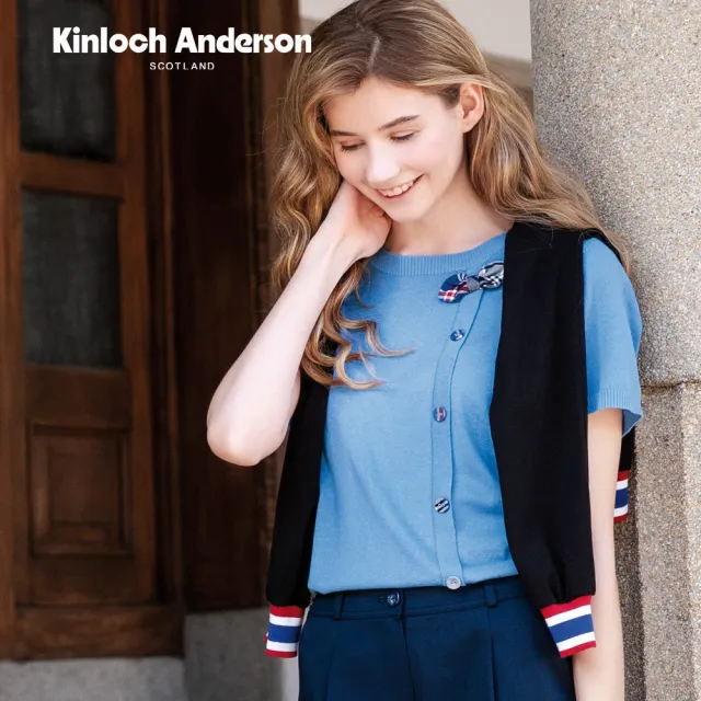 【Kinloch Anderson】斜襟飾扣針織上衣 金安德森女裝(藍)