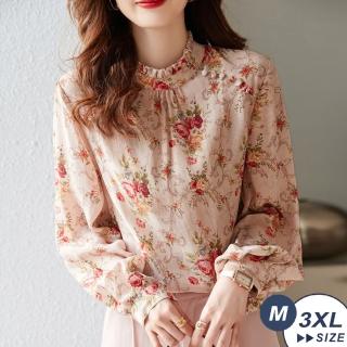 【LANNI 藍尼】★春意盎然泡泡袖典雅襯衫(長袖上衣/襯衫/印花襯衫)