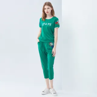 【YIDIE 衣蝶】繡花圖案黑白織帶套裝-綠(上下身分開販售)