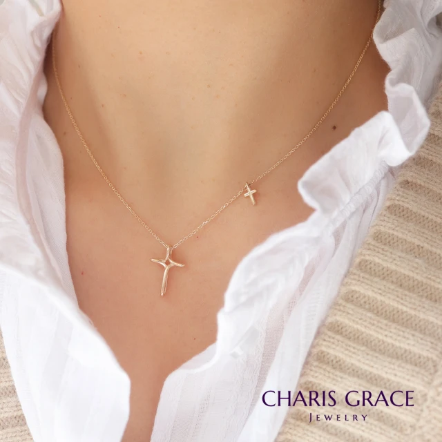 CHARIS & GRACE 佳立思珠寶 14K金 項鍊 Hand Painted Cross Necklace 手繪線條十字架項鍊