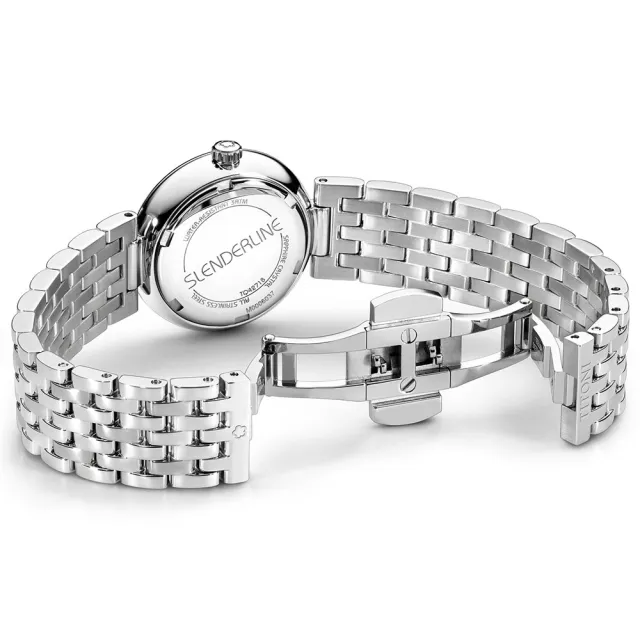 【TITONI 梅花錶】纖薄系列石英女錶-白面鍊帶/25.5mm(TQ 42718 S-608)
