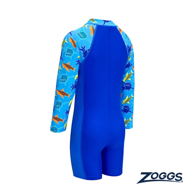 【Zoggs】幼童/青少《群鯊突圍》環保長袖整件式防曬衣(大童泳衣/學生泳衣/男童泳衣/防曬)