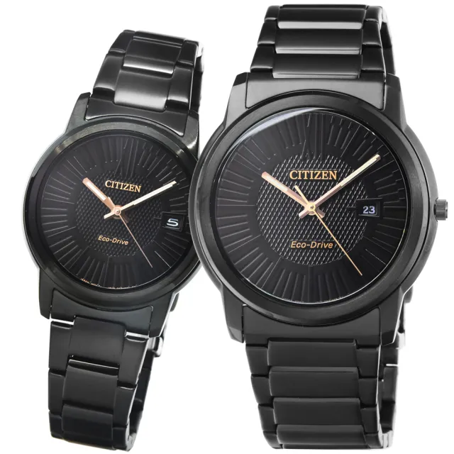 【CITIZEN 星辰】星辰光動能石英鋼帶對錶-IP黑(AW1217-83E FE6017-85E)