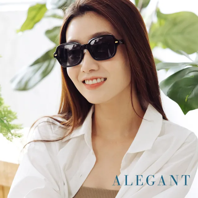 【ALEGANT】摩登時髦藏金黑方圓框墨鏡/UV400太陽眼鏡(星河的川流光影)