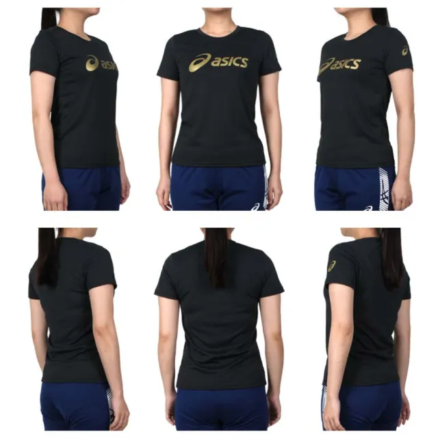 【asics 亞瑟士】女短袖T恤-台灣製 吸濕排汗 運動 上衣 慢跑 路跑 亞瑟士 黑金(K31416-90)