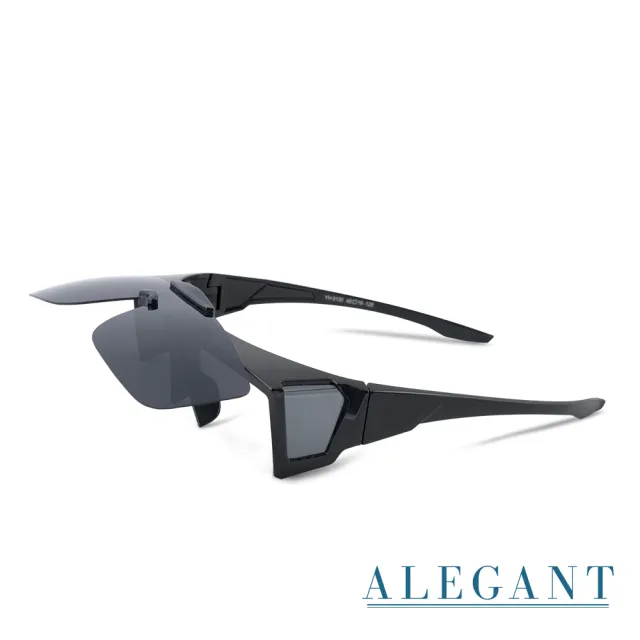 【ALEGANT】多功能可掀月影黑偏光墨鏡(MIT/掀蓋式/外掛式/上掀/全罩式/車用UV400太陽眼鏡/戶外休閒套鏡)