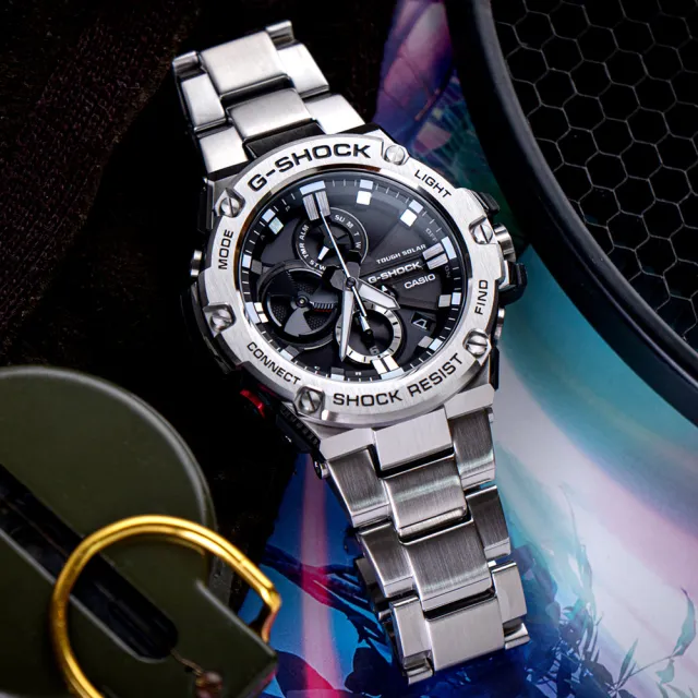 【CASIO 卡西歐】G-SHOCK 智慧藍牙連線太陽能錶(GST-B100D-1A)