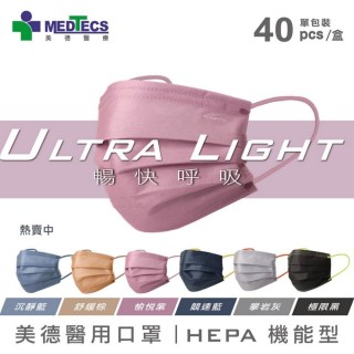 【MEDTECS 美德醫療】HEPA暢快呼吸 醫用口罩(40片 6色任選 頂級室內清淨機的過濾效果！)
