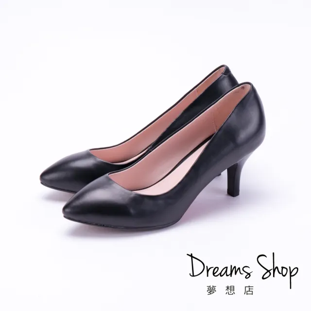 【DREAMS SHOP】完美顯瘦_真皮素面小尖頭高跟鞋-黑色(大尺碼女鞋41)