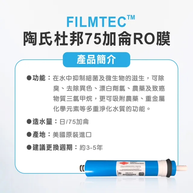 【麗水生活】FILMTEC最新款陶氏杜邦75G-RO膜(濾芯)