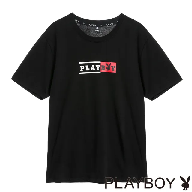 【PLAYBOY】撞色LOGO印花T(黑色)