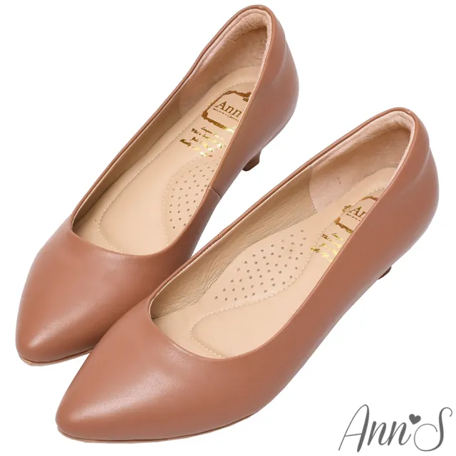 【Ann’S】通勤救星-全真羊皮杏仁尖楦低跟包鞋4cm(棕)