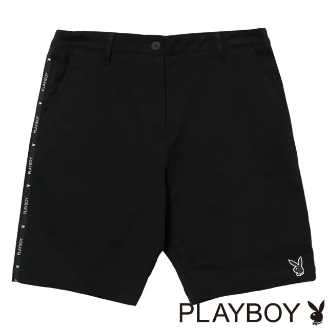 【PLAYBOY】LOGO織帶休閒褲(黑色)