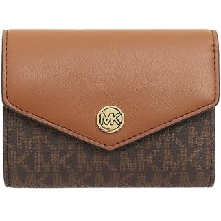 【Michael Kors】JET SET TRAVEL焦糖咖啡x深咖啡PVC滿版LOGO 6卡零錢袋三折短夾