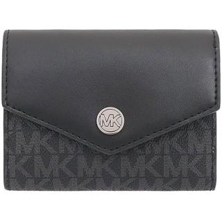 【Michael Kors】JET SET TRAVEL黑x灰PVC滿版LOGO 6卡零錢袋三折短夾