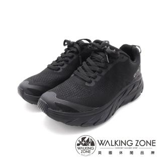 【WALKING ZONE】男 透氣飛織增高彈力厚底休閒鞋 男鞋(黑)