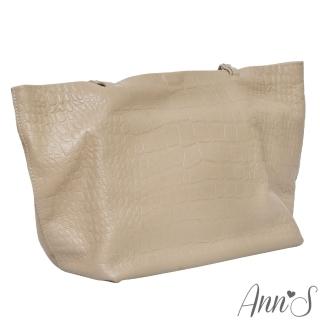 【Ann’S】自然石頭紋-頂級牛皮全真皮大容量托特肩揹包(卡其)