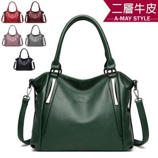 【艾美時尚】現貨 女包 真皮包 肩揹包 壓印LOGO荔枝紋斜背托特包(6色)