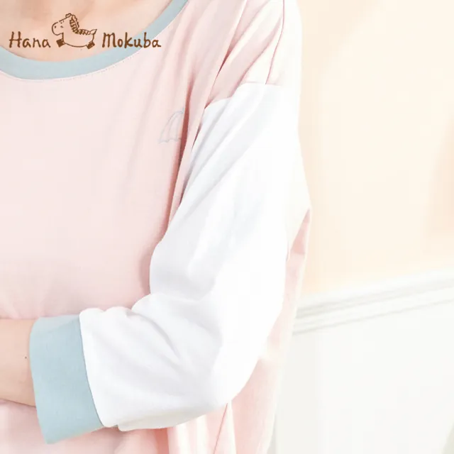 【Hana Mokuba】花木馬日系女裝雙色拼接休閒全棉T恤(T恤)
