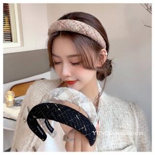 【HaNA 梨花】母親節禮物 法式復古小香毛呢風格．增高小心機甜美布藝菱紋花呢髮箍