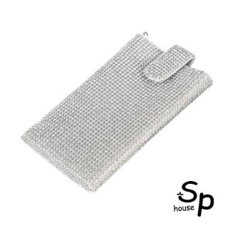 【Sp house】晚宴水鑽鍊條側肩斜背女用手機袋(3色可選)