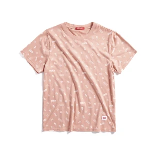 【EDWIN】男裝 人氣復刻款 滿版LOGO印花短袖T恤(淺粉紅)