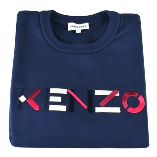 【KENZO】經典色彩logo設計套頭棉質長袖大學T(女裝/深藍)