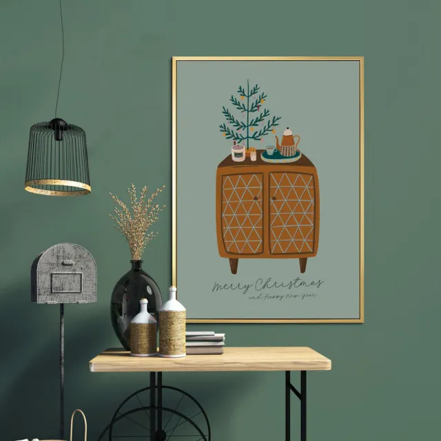【菠蘿選畫所】聖誕賀卡－小櫥櫃-50x70cm(冬天/臥房掛畫/交換禮物/複製畫/民宿/北歐/空間/聖誕節掛畫)