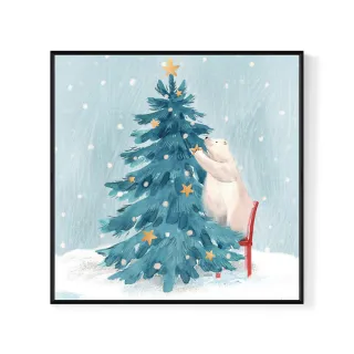 【菠蘿選畫所】銀白世界裡裝飾聖誕樹-40x40cm(佈置/聖誕節掛畫/交換禮物/空間佈置/北歐/臥房/方形/掛畫)