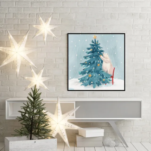 【菠蘿選畫所】銀白世界裡裝飾聖誕樹-25x25cm(佈置/聖誕節掛畫/交換禮物/空間佈置/北歐/臥房/方形/掛畫)
