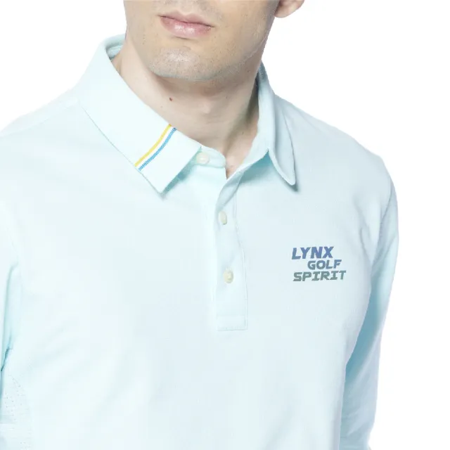 【Lynx Golf】男款吸排3M反光印花特殊剪裁配布長袖POLO衫/高爾夫球衫(湖綠色)