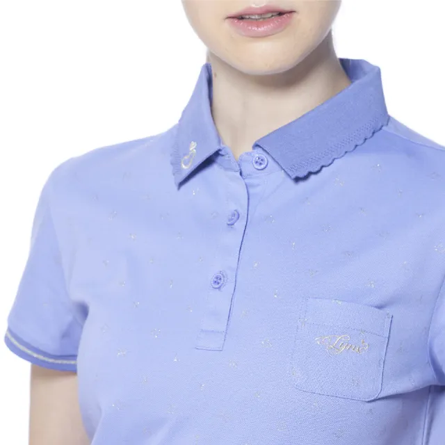 【Lynx Golf】女款吸排抗UV涼感小胸袋Lynx字樣印花短袖POLO衫/高爾夫球衫(紫色)