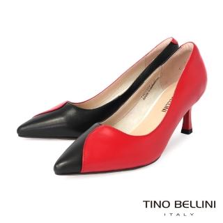 【TINO BELLINI 貝里尼】極簡撞色羊皮尖頭6.5CM跟鞋FSDT0008(紅)