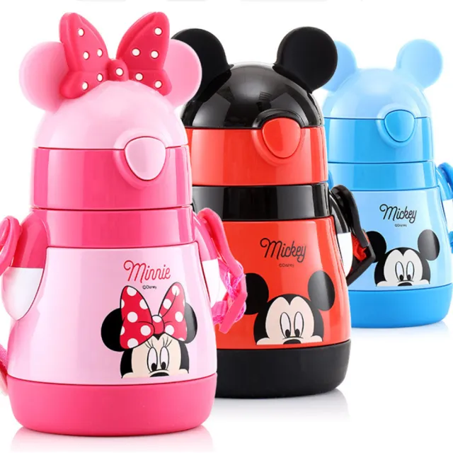 【優貝選】迪士尼俏皮小胖瓶 兩用保冷/保溫兒童吸管式背帶水壺吸管水壺310ML(平輸品)