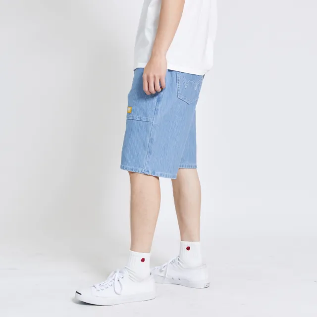 【EDWIN】男裝 PLUS+ JERSEYS迦績直條工作短褲(石洗藍)