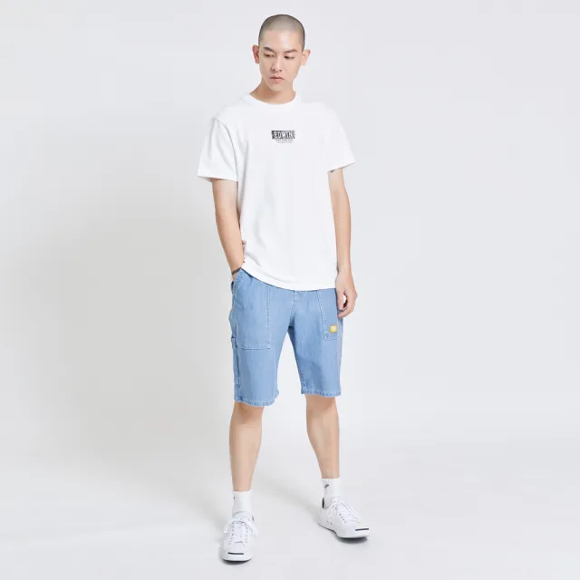 【EDWIN】男裝 PLUS+ JERSEYS迦績直條工作短褲(石洗藍)