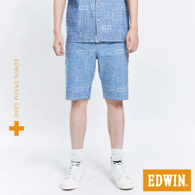 【EDWIN】男裝 PLUS+ JERSEYS迦績超彈地名短褲(拔淺藍)