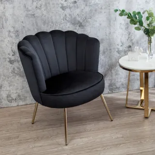 【BODEN】托倫貝殼造型黑色絨布單人休閒椅/沙發椅/洽談餐椅(二入組合)