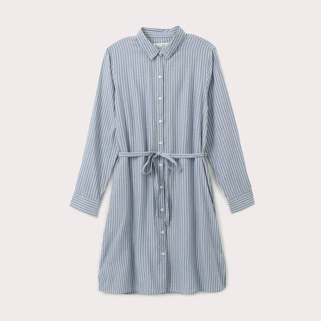 【Hang Ten】女裝-RELAXED FIT條紋長袖洋裝(藍)