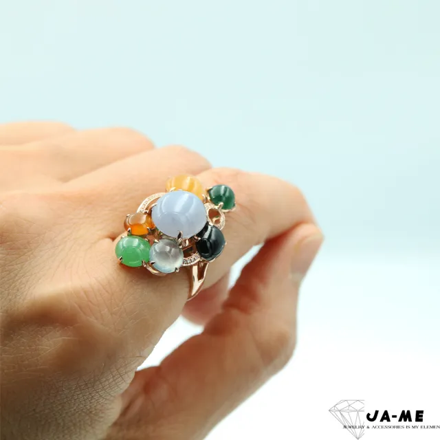 【JA-ME】天然A貨翡翠冰種多彩18K鑽石戒指國際圍12(77好運節/送禮)