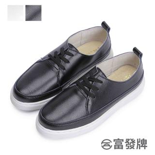 【FUFA Shoes 富發牌】真皮拼接造型休閒鞋-真黑/真白 8036L(女鞋/女休閒鞋/小白鞋/真皮鞋)
