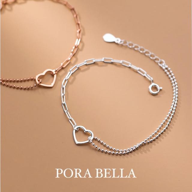 【Porabella】925幸運純銀愛心雙層手鏈 Bracelet