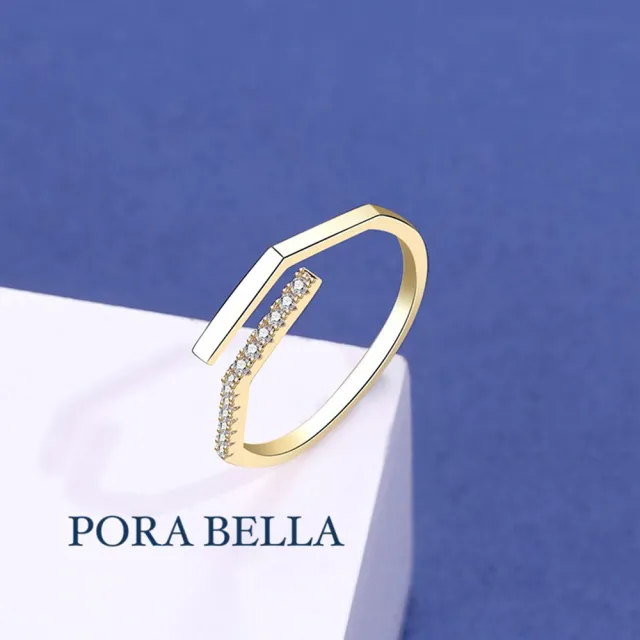 【Porabella】925純銀鋯石戒指 簡單線條 可調開口式 銀戒 Rings