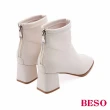 【A.S.O 阿瘦集團】BESO網獨款-素面百搭顯瘦方楦中粗跟短靴(白)
