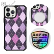 【apbs】iPhone 13 Pro Max / 13 Pro / 13 軍規防摔皮革磁吸手機殼(英倫菱格紋紫-黑殼)