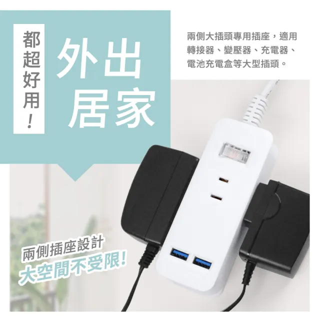 【台灣製造 新版安規】1切3座延長線/2USB智慧型充電組/15A 1650W(2.7米/9尺/270CM)