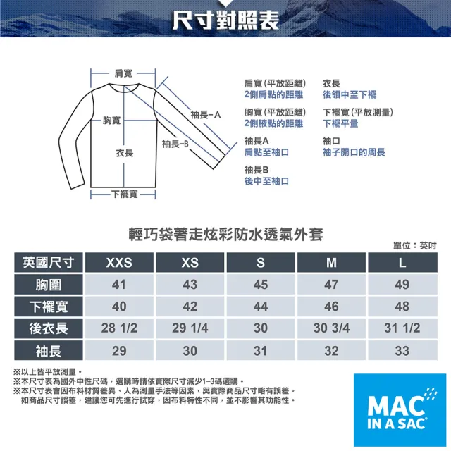 【MAC IN A SAC】中性款輕巧袋著走炫彩防水透氣外套(MNS117迷彩灰白/輕量/收納體積小/戶外/休閒)