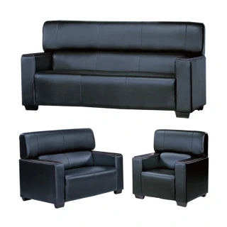 【綠活居】馬蘭斯  時尚黑透氣柔韌皮革沙發椅組合(1+2+3人座組合)